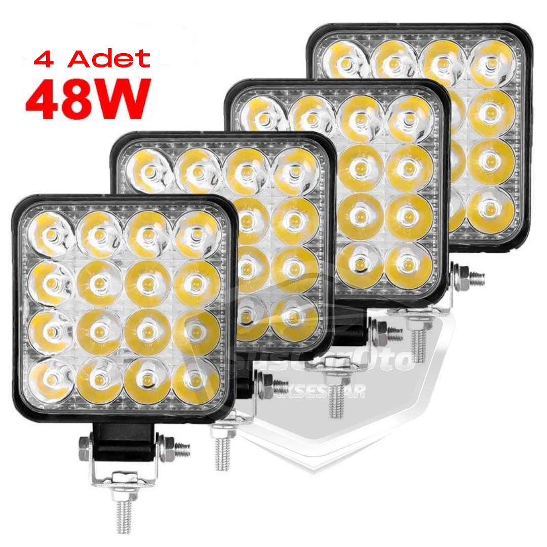 Luz de trabajo cuadrada 12V-24V 16 LED Luz LED todoterreno Lámpara Tractor Camión Remolque Motocicleta Luz antiniebla Proyector blanco 48 vatios 11 cm 1 unidad