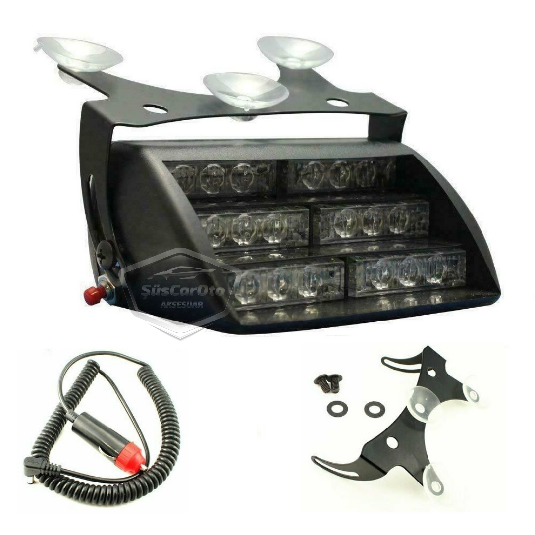 18 leds Mini Luz estroboscópica de policía con ventosa para ventana, lámpara de advertencia de 18 leds, 4 modos diferentes, azul, blanco, rojo, 3 colores, con enchufe para encendedor de cigarrillos