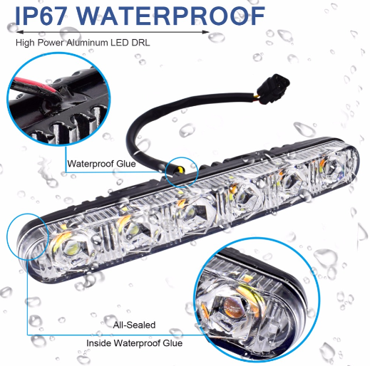 DRL LED diurnas con lente, 6 LED, intermitente dinámico secuencial, 2 unidades