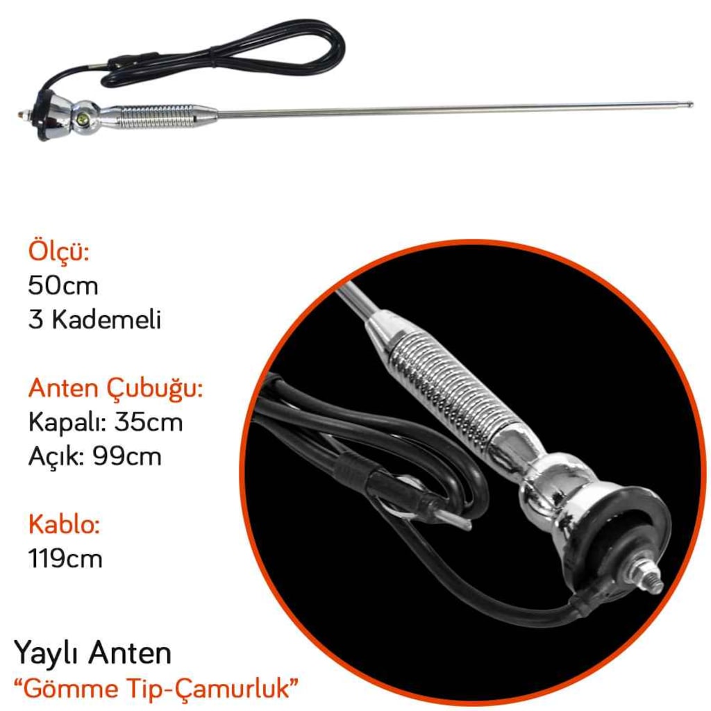 Antena de guardabarros cromada niquelada empotrable universal PMX con resorte extensible