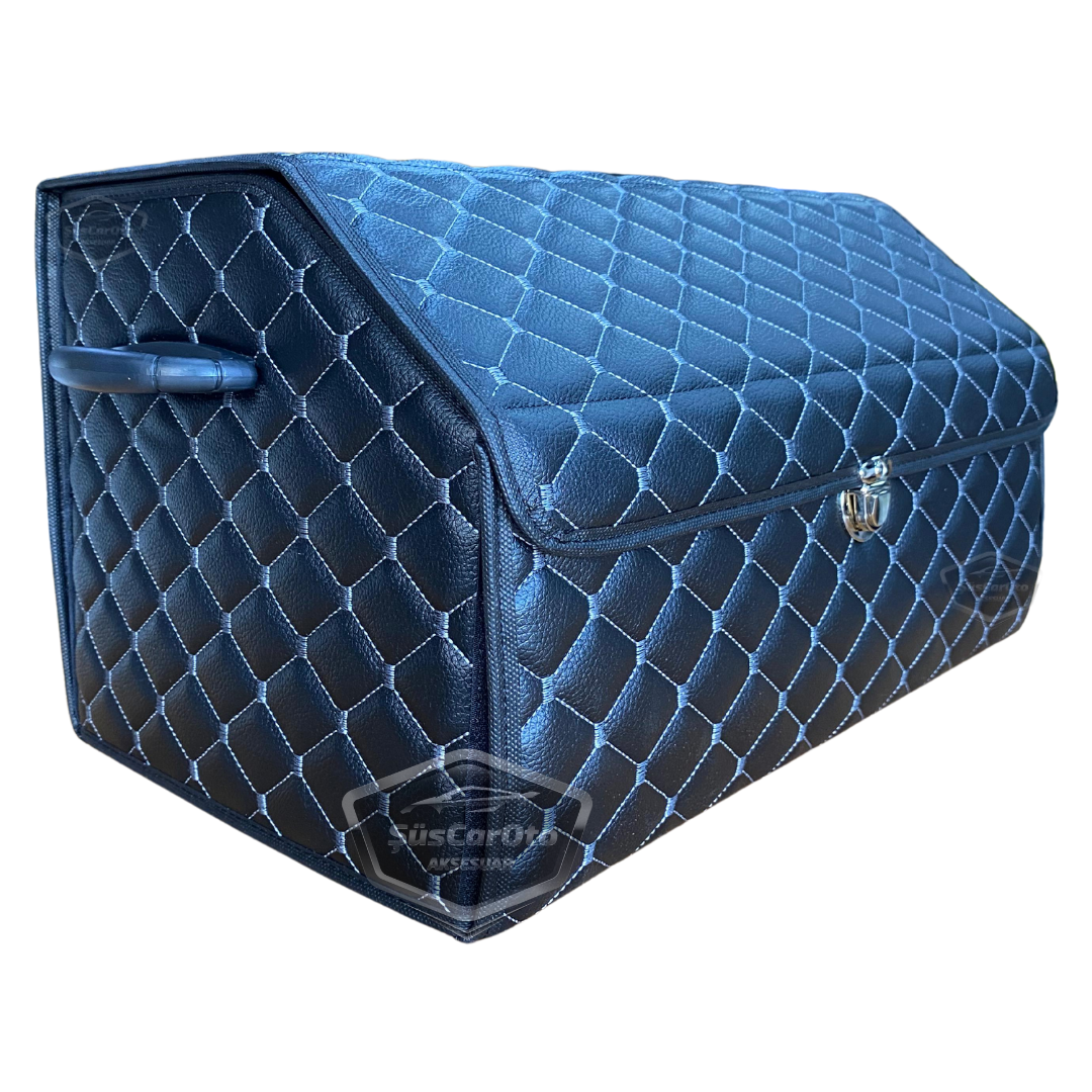 Organizador de maletero de cuero, bolsa organizadora de cuero para coche, accesorios de almacenamiento para el interior del coche, accesorios para automóvil, material blanco cosido, acolchado