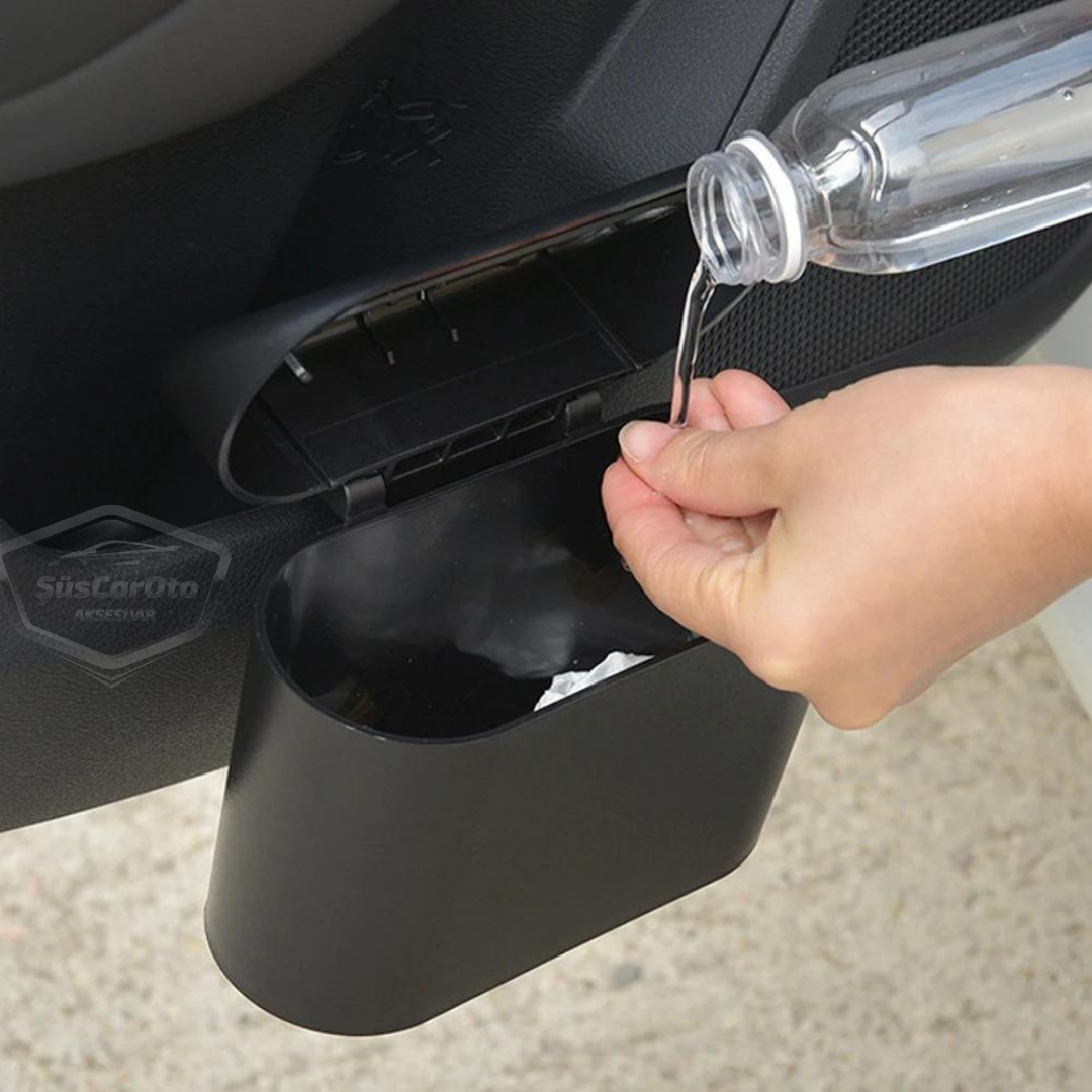 Bote de basura para coche con tapa, cenicero portátil, cubo de basura para coche, organizador de coche, caja de almacenamiento funcional mini, organizador negro