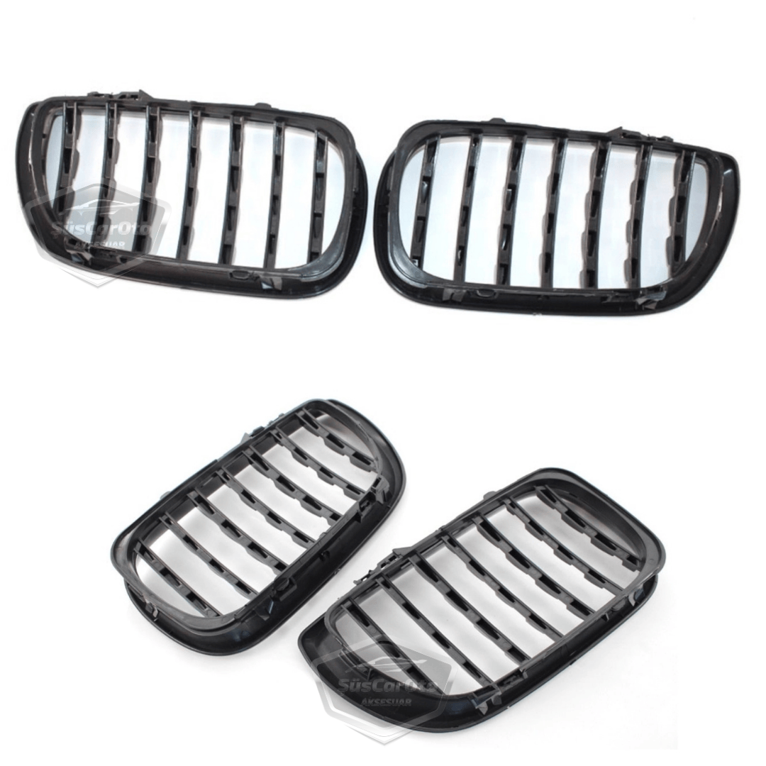 Parilla frontal de riñón cromada tipo diamante para BMW Serie 3 E46 LCI 2002-2005, importada, color negro piano, 1.ª clase, juego derecho e izquierdo.