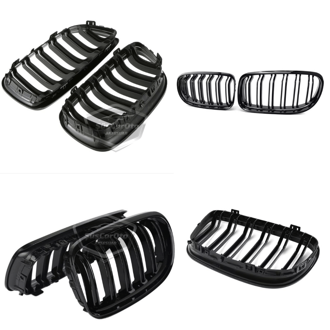 BMW Serie 3 E90 LCI 2008-2011 Compatible Rejilla Delantera Aspecto M3 Doble Línea Importado Negro Piano 1ª Clase Juego Derecho Izquierdo