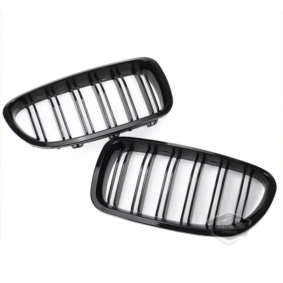 Rejilla delantera riñón compatible con BMW Serie 5 F10 2010-2017 Estilo M5 Doble línea Importado Negro piano 1ª clase Juego derecho e izquierdo