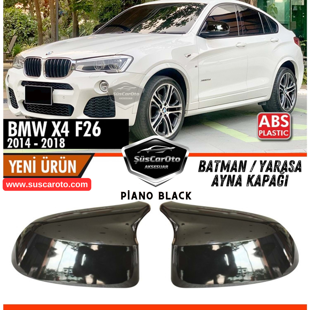 Juego de tapas de espejo de estilo murciélago Batman compatibles con BMW X4 F26 2014-2018, plástico ABS negro piano, lado derecho e izquierdo