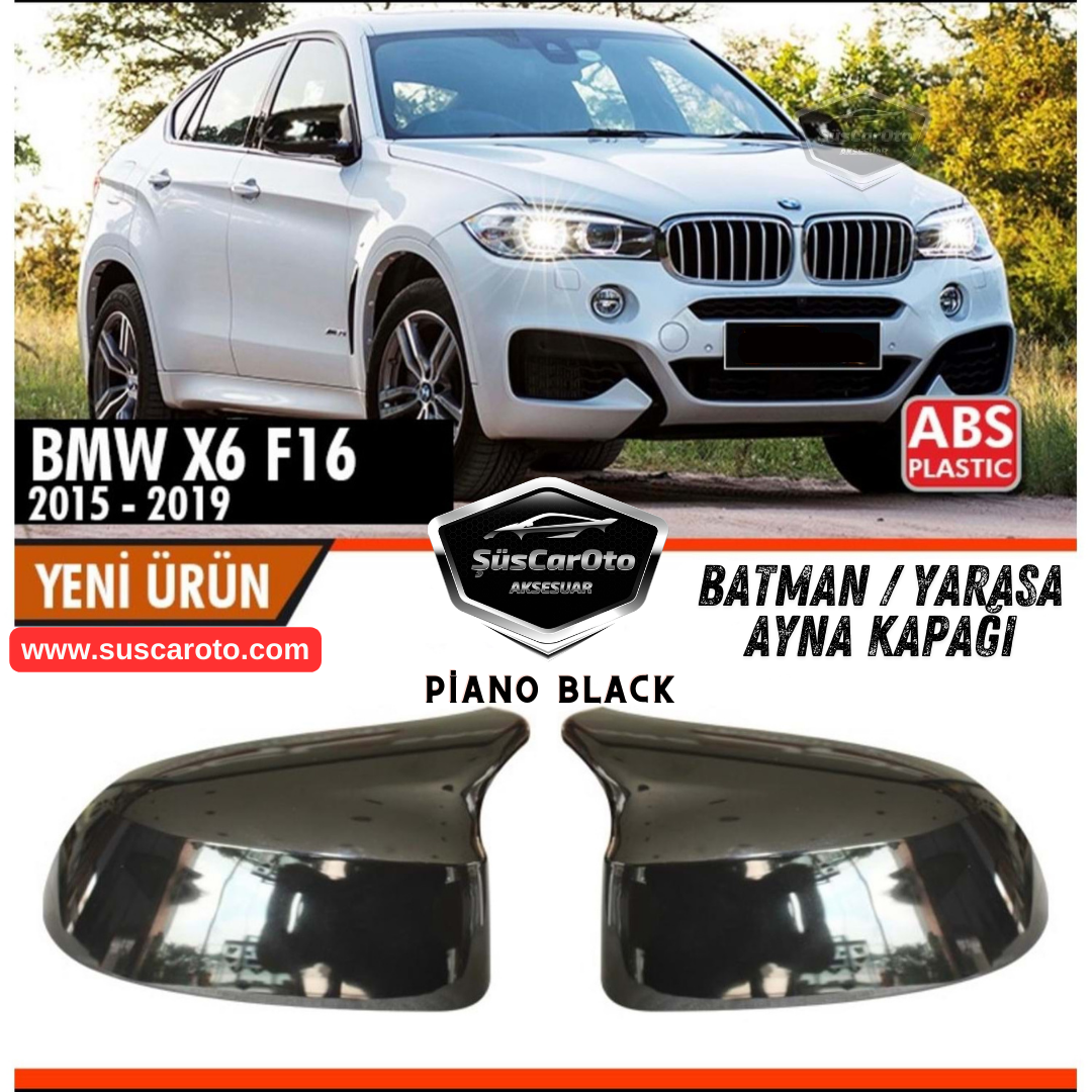 BMW X6 F16 2015-2019 Compatible Cubre Espejos Batman Tipo Murciélago Negro Piano ABS Plástico Set Izquierdo Derecho