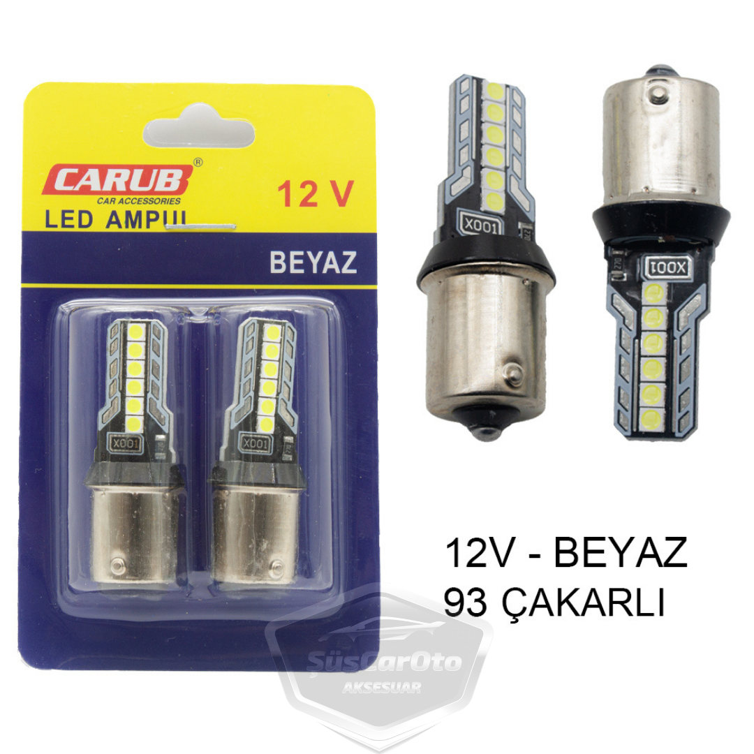 Carub - Bombilla LED 12V 93 Blanca para luz de freno y posición, intermitente, de un solo contacto
