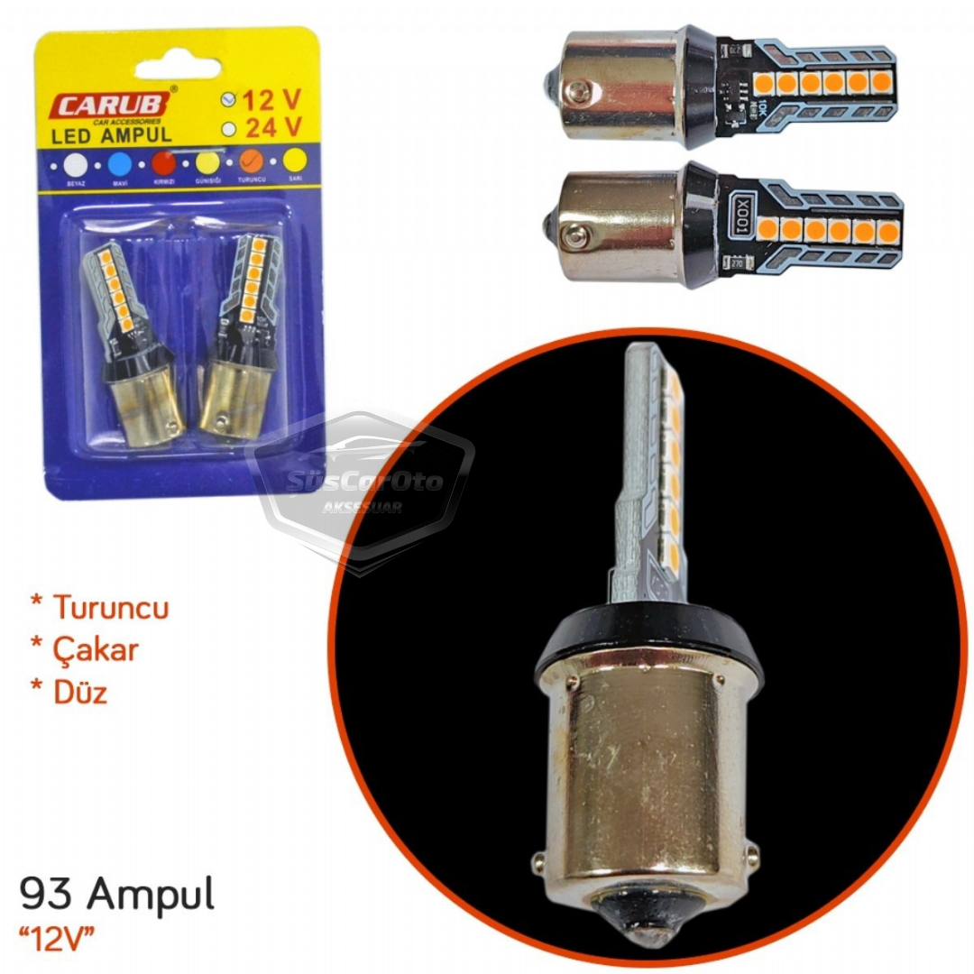 Carub Bombilla LED intermitente plana para luz de estacionamiento, señal de parada, casquillo único, 12 LED, luz de freno, 12V 93 Naranja