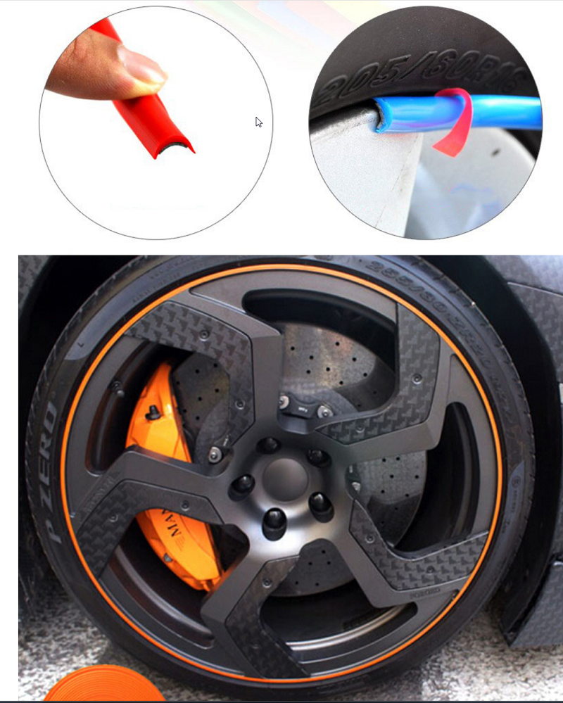 Carub Embellecedor de llanta de coche, cinta embellecedora de llanta de neumático, 8 metros, NARANJA