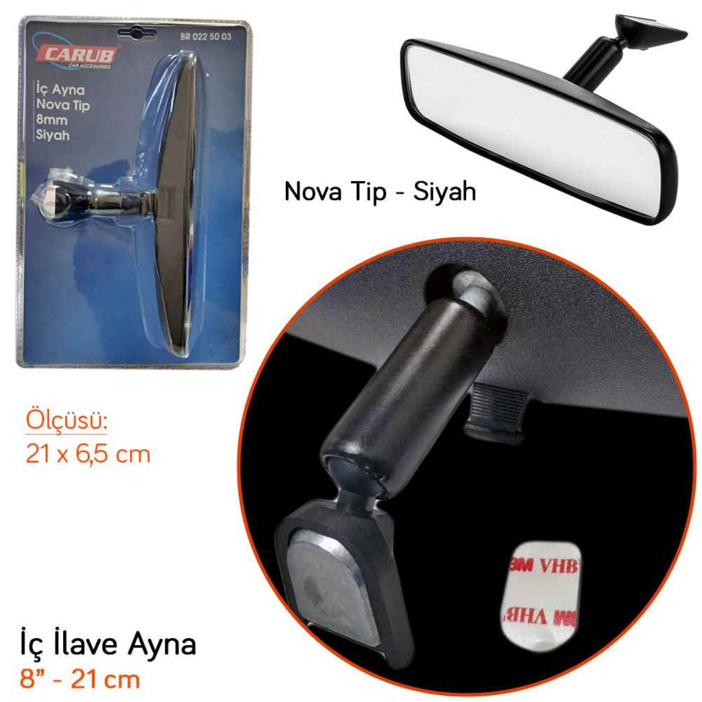 Espejo retrovisor interno Carub 8 mm Tipo Nova 21 cm Negro (Modelo Chevrolet)