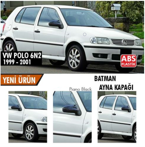 Vw Polo MK3 6N2 2000-2001 Cubierta de espejo retrovisor tipo Batman Piano Black Plástico ABS