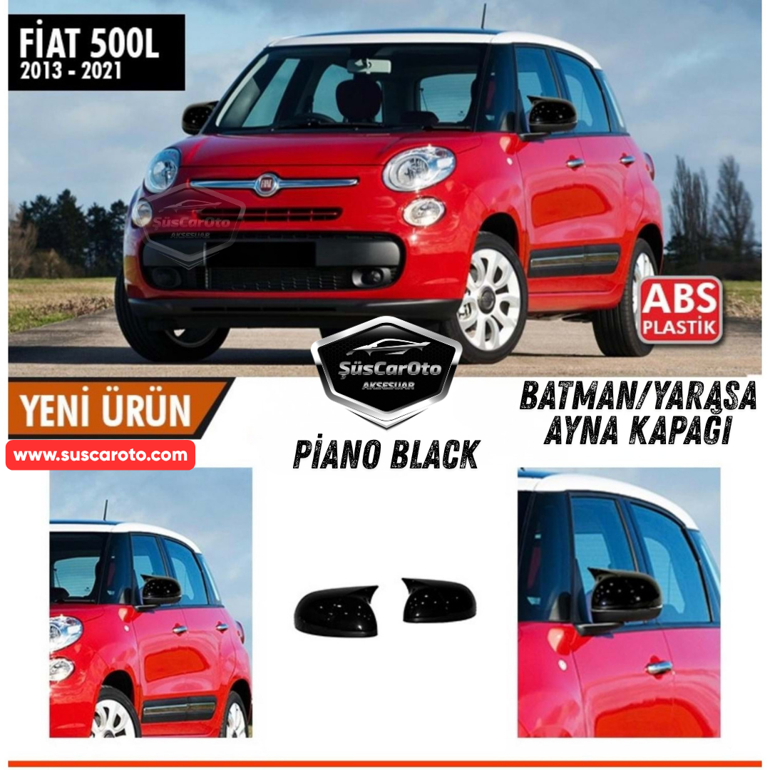 Fiat 500L 2013-2021 Compatible Batman Bat Cubre Espejos Retrovisores Piano Black Plástico ABS Derecho Izquierdo Set
