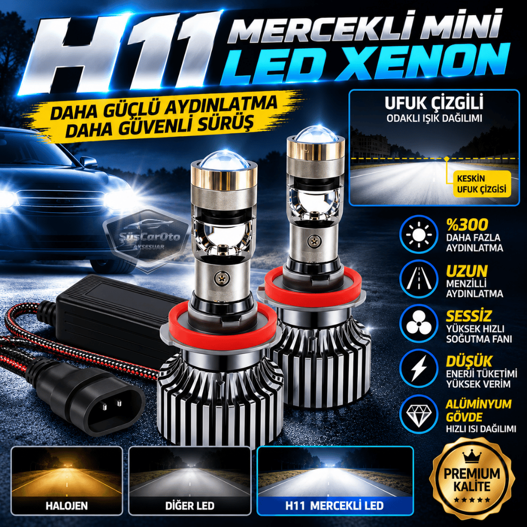 H11 Lazer Mercekli Far Ampulü Ufuk Çizgili Otomobil Araç Motosiklet Uyumlu Profesyonel Mini Projektör LED Beyaz Led Xenon Lamba 8200LM Şimşek Etkili Uzun Kısa 2 Adet 9/32v 70W