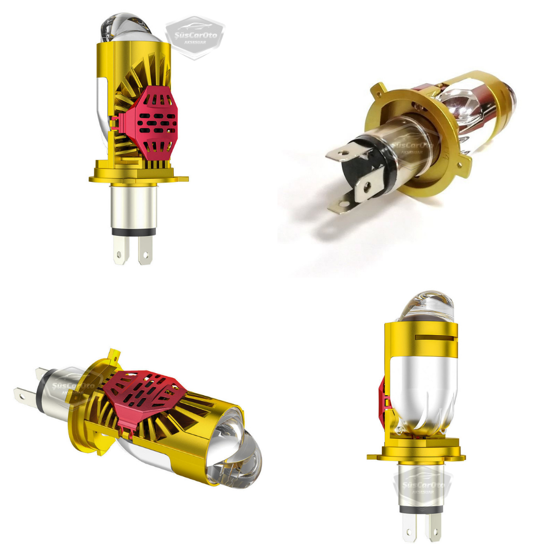 H4 Lazer Mercekli Ufuk Çizgili Far Ampulü Otomobil Araç Motosiklet Uyumlu Profesyonel Mini Projektör LED Beyaz Led Xenon Lamba Şimşek Etkili Uzun Kısa 2 Adet 40w 12/24v