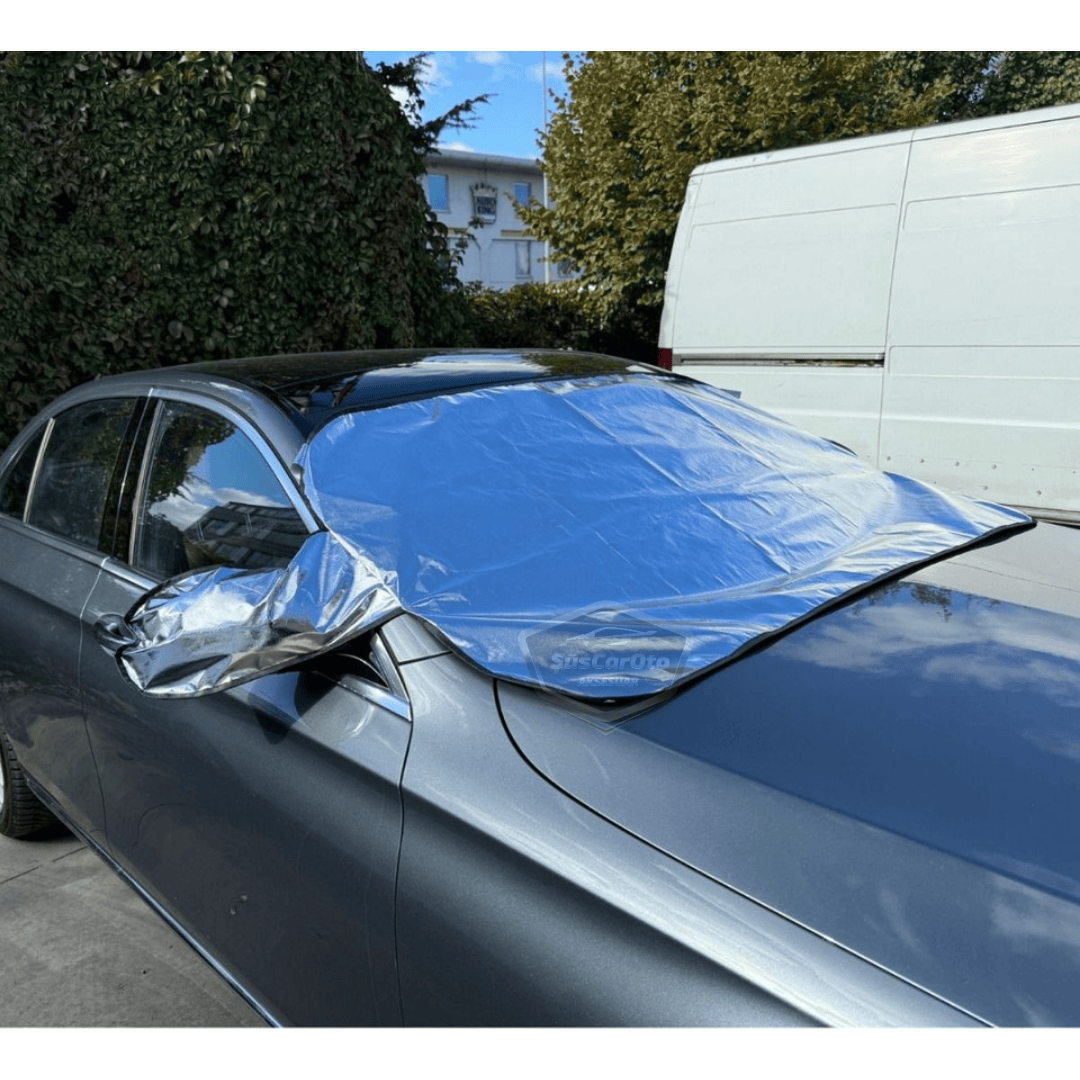 Lona para parabrisas adecuada para todos los vehículos, tienda de campaña con espejo, anticongelante y protector para cristales de coche, lona de nieve, anticongelante, impermeable, 155 x 90 cm, KTA NKT824