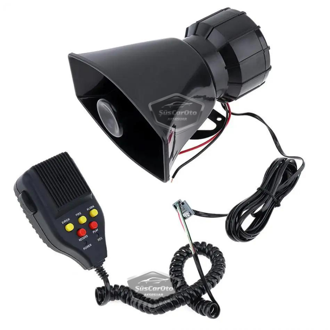 Sirena universal para coche con función de grabación y reproducción de sonido, 3 tonos de sirena diferentes, sirena de policía potente, megáfono con micrófono, bocina de 12 V 100 W ONSR25