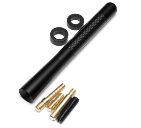 Antena de coche de metal negra, tipo barra deportiva, con patrón de carbono para radio
