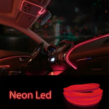 LED para tablero de coche, cuerda de neón de 2 metros, color rojo