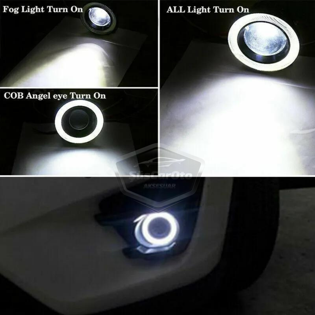 Faros antiniebla universales de lente Angel Angel Eyes de metal impermeables de 76 mm con aro blanco para luces diurnas, compatibles con Opel Corsa C 2000-2006, 2 unidades