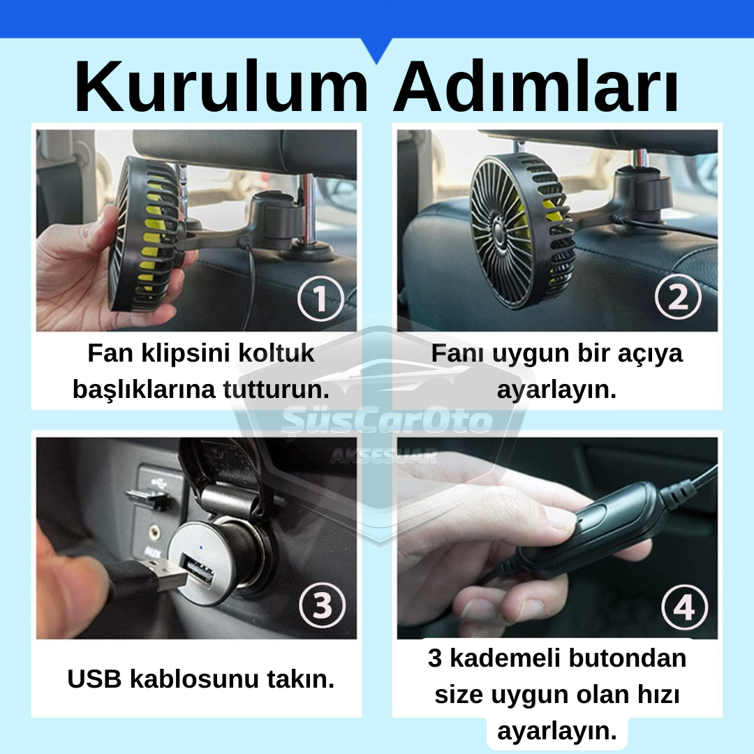 Ventilador de asiento de coche USB con 3 velocidades, refrigerador de nuca, ventilador de asiento, abrazadera de reposacabezas con aroma, 12 V ONV56