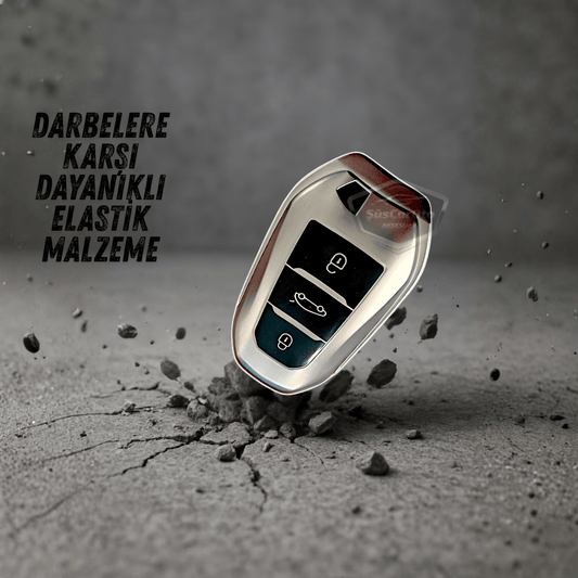 Peugeot 208 308 508 2008 3008 5008 Citroen C3 C4 Uyumlu Silikon Anahtar Kılıfı Oto Anahtar Kabı Darbe Emici Anahtarlık Koyu Titan Gri PNT108