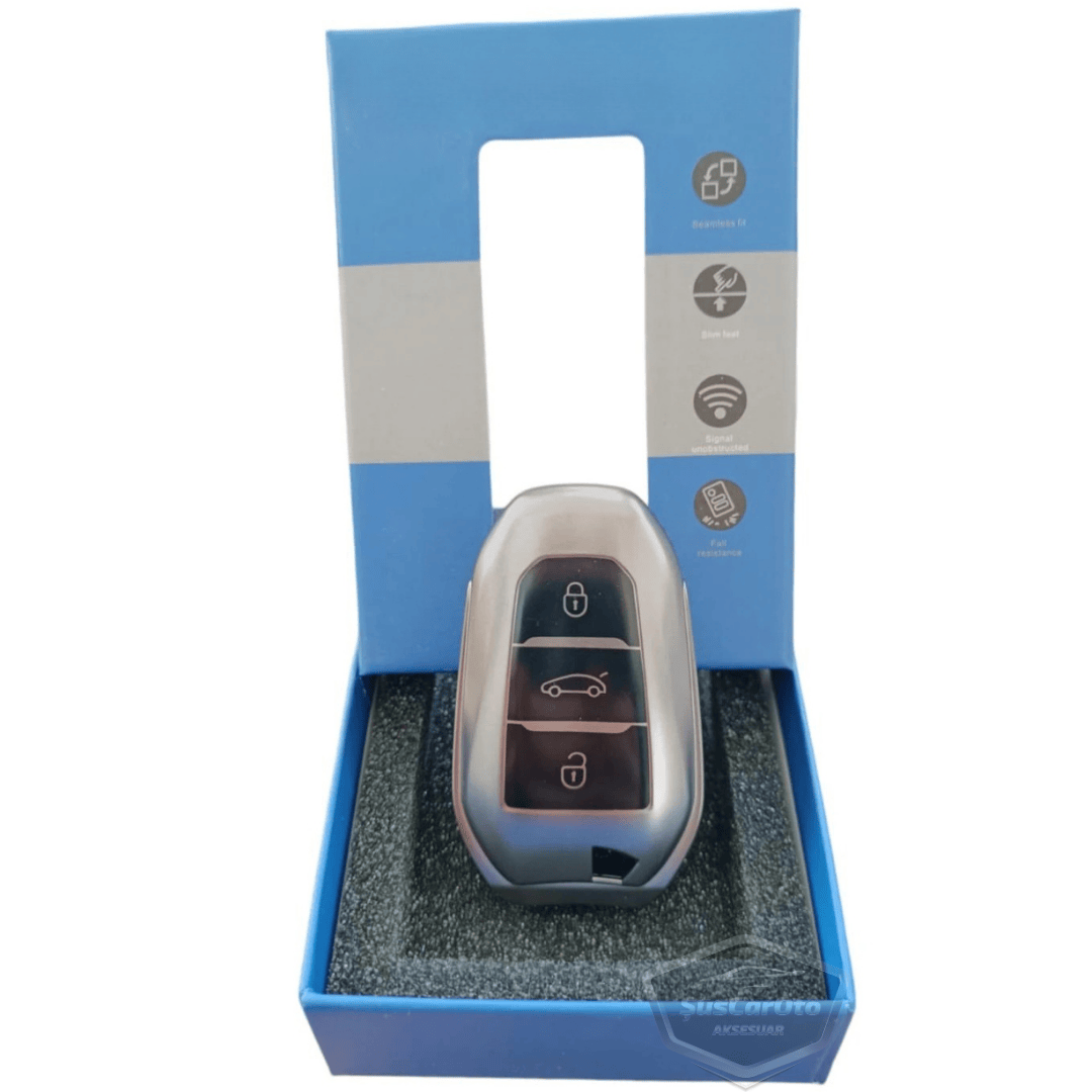 Funda de silicona para llave de coche Peugeot 208 308 508 2008 3008 5008 Citroen C3 C4, carcasa de llave de coche, llavero amortiguador, gris titanio oscuro PNT108