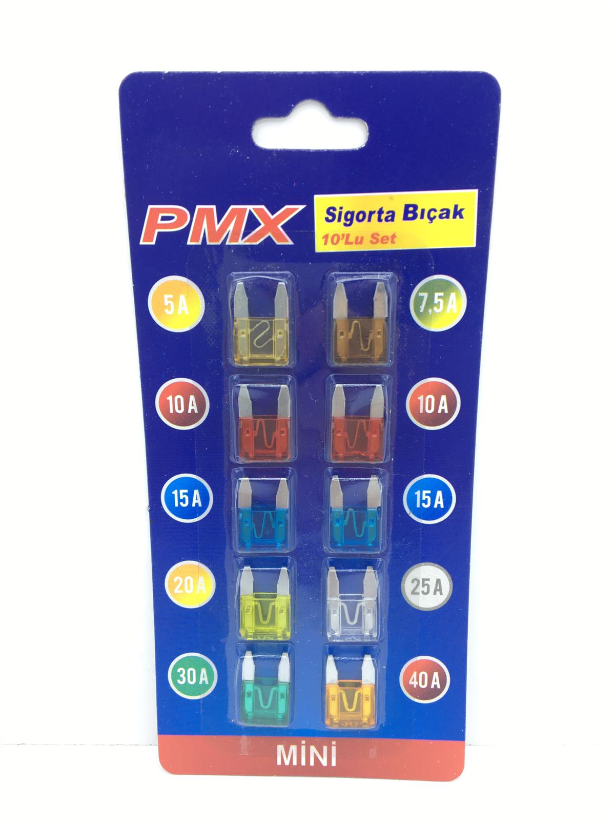 Juego de 10 fusibles de cuchilla mini universales para vehículos PMX