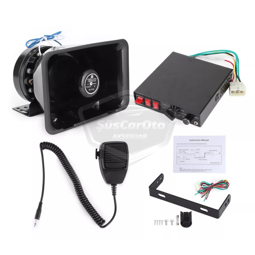 Sirena de policía profesional, sonido ajustable, sirena potente, bocina con megáfono y micrófono, metal 100W 12V/24V con salida de luz de advertencia