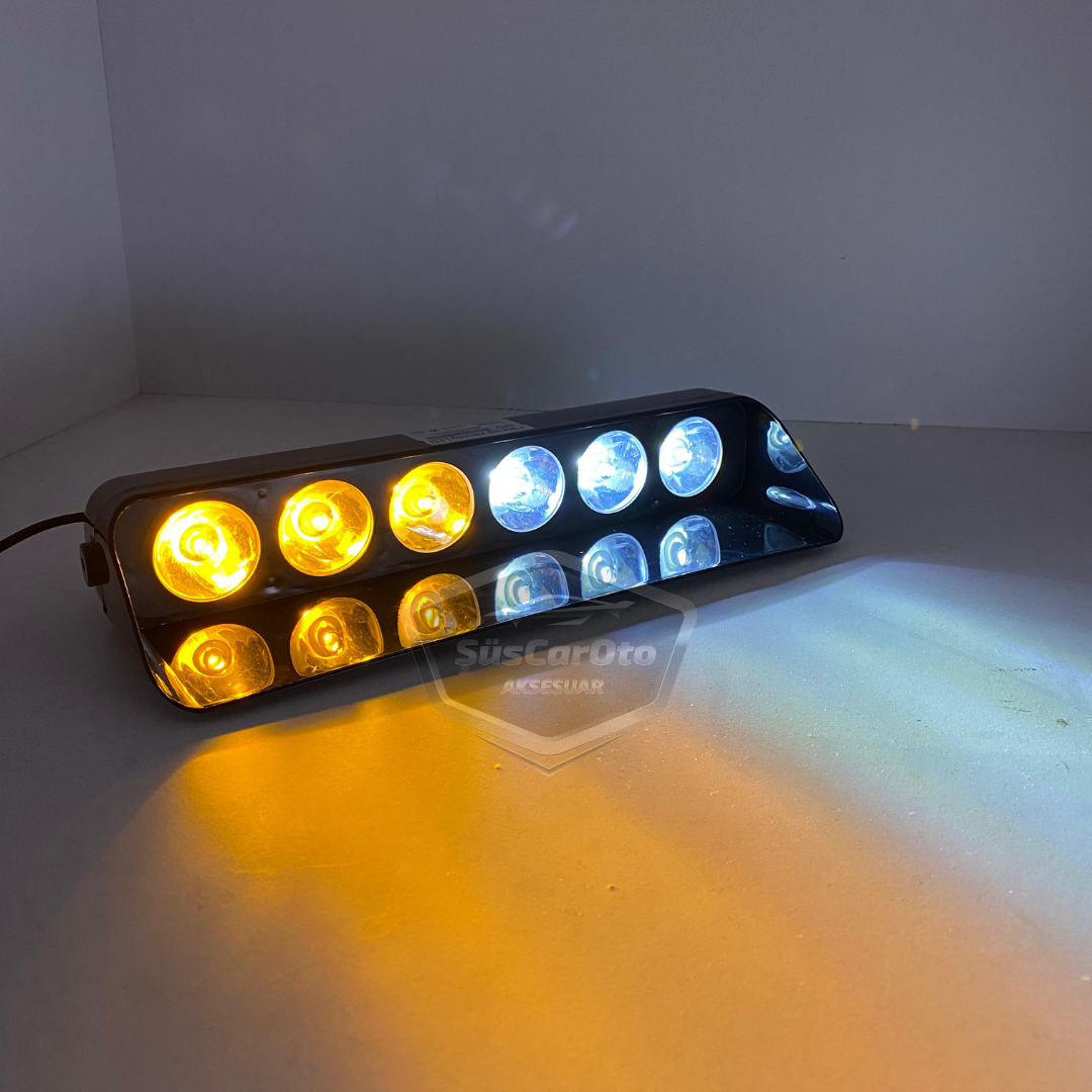 S6 Lámpara Estroboscópica de Ambulancia y Bomberos con Ventosa Interior, 6 Luces LED, 12 Modos Diferentes, Blanco y Amarillo, con Enchufe para Encendedor de Cigarrillos