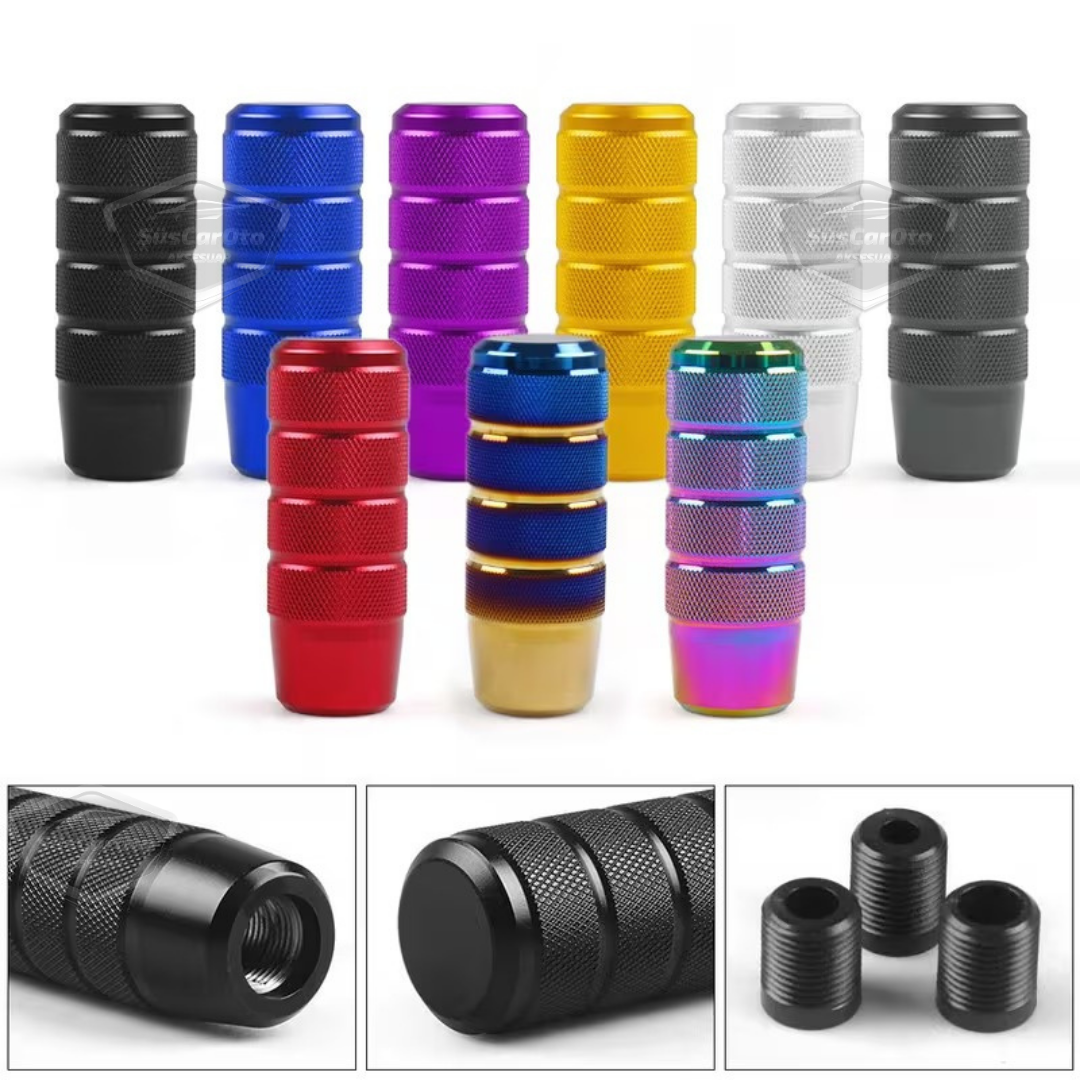Pomo de palanca de cambios universal JDM de metal de 9,5 cm, aspecto deportivo, con adaptador de aleación de aluminio, para cambios automáticos/manuales, color azul