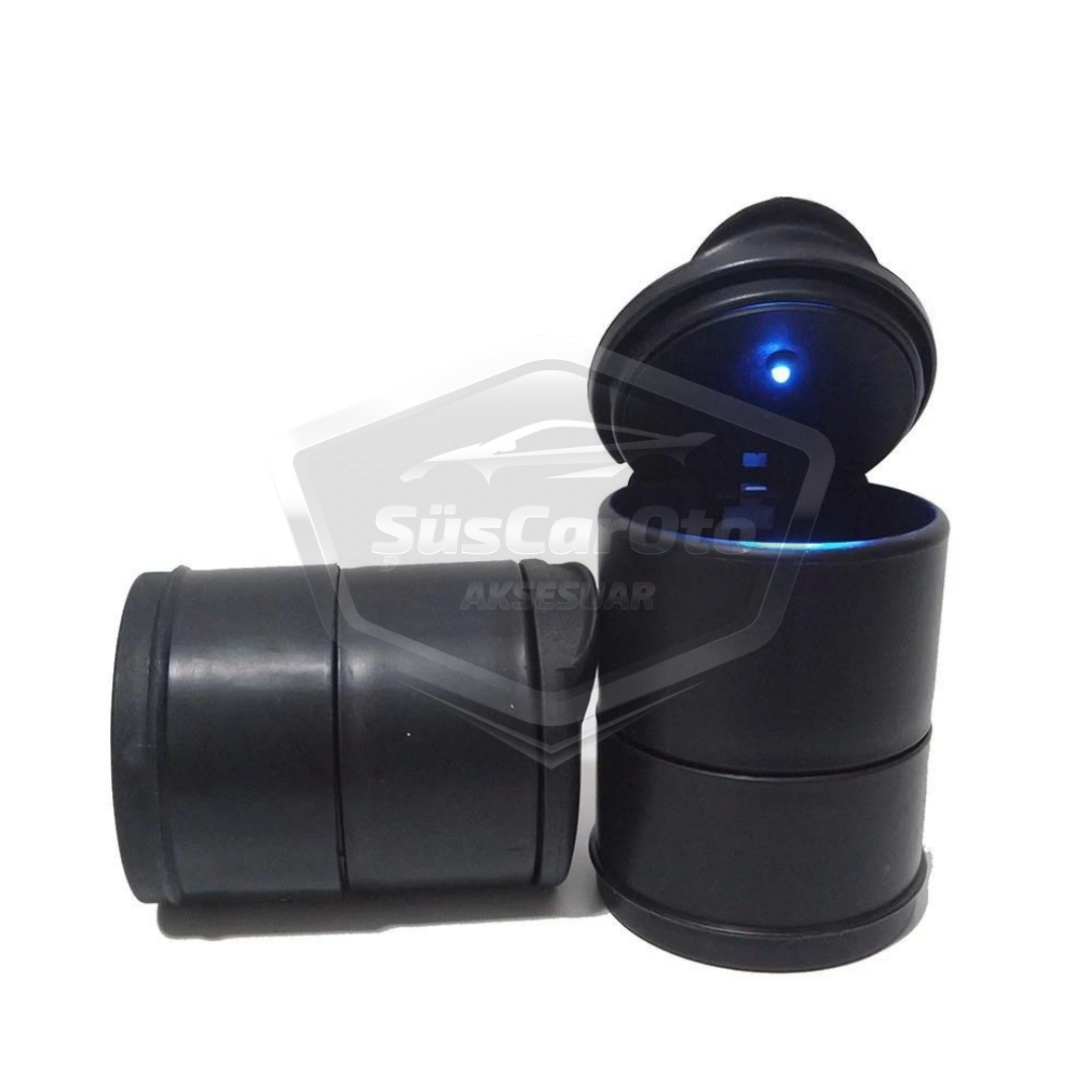 Cenicero de coche universal con luz LED azul deportiva, cenicero de coche con tapa, negro