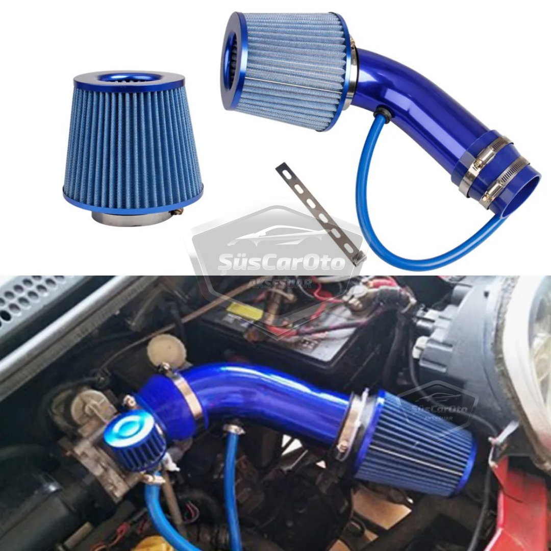 Kit universal de filtro de aire para mejorar el sonido y el rendimiento, aleación de aluminio cromado, Bigtube +6 Hp 65-75 mm, azul