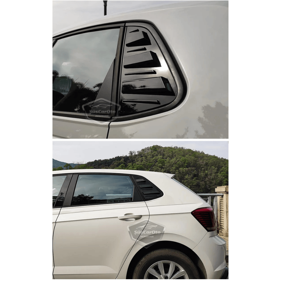 Vw Polo MK6 2018 y Posteriores Compatible Rejilla de Ventana Trasera Visera de Ventana Trasera Ventilación Importada Equipo Izquierdo y Derecho Negro Brillante Calidad Premium ONP342