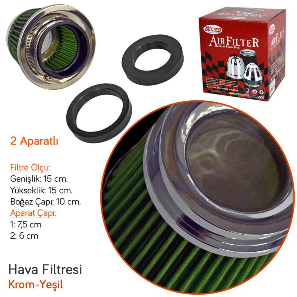 Filtro de aire de alto rendimiento Carub con accesorio verde universal (+6 CV)
