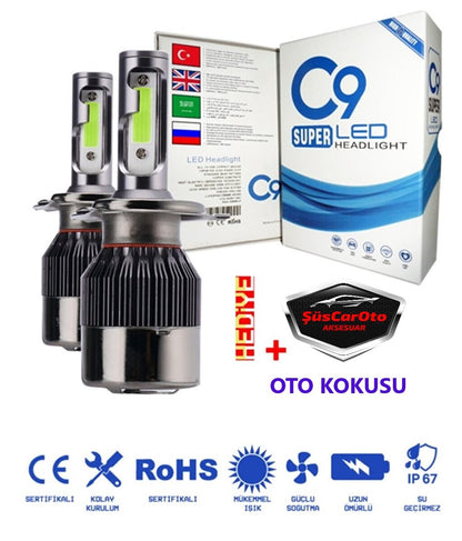 Bombilla H11 de xenón LED azul hielo ultrabrillante C9 de 9400 lm y 10 000 K con efecto estroboscópico y ventilador de refrigeración.