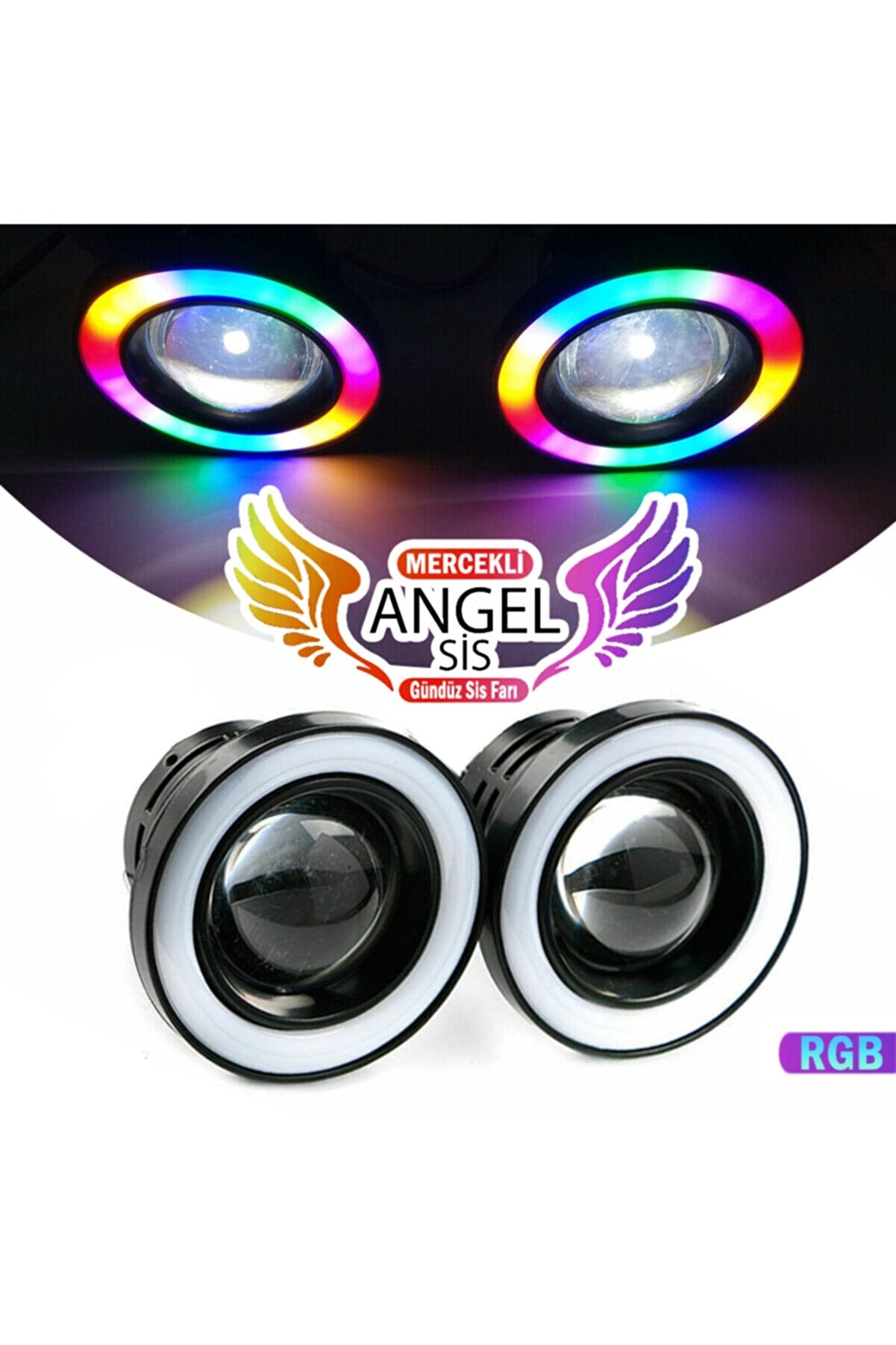 Faro antiniebla universal con lente de 76 mm, halo de ángel de metal, impermeable, RGB sin control remoto