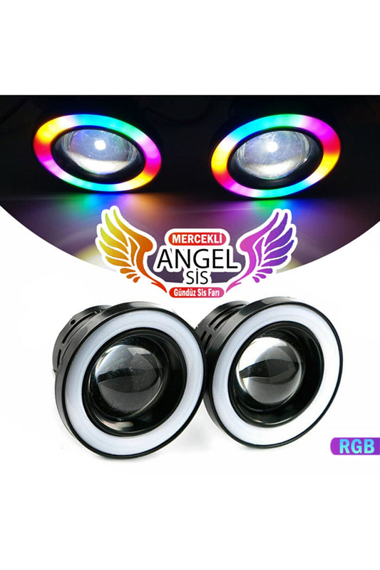 Faro antiniebla universal con lente de 76 mm, halo de ángel de metal, impermeable, RGB sin control remoto