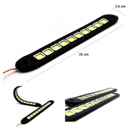 Carub Lámpara de día 10 LED 12V COB secuencial elástica blanca 2 unidades