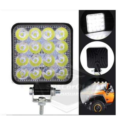 Luz de trabajo cuadrada 12V-24V 16 LED Luz LED todoterreno Lámpara Tractor Camión Remolque Motocicleta Luz antiniebla Proyector blanco 48 vatios 11 cm 1 unidad