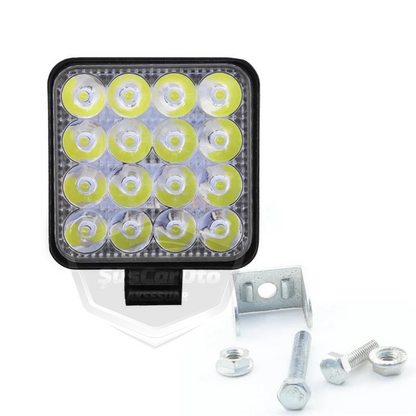 Luz de trabajo cuadrada 12V-24V 16 LED Luz LED todoterreno Lámpara Tractor Camión Remolque Motocicleta Luz antiniebla Proyector blanco 48 vatios 11 cm 1 unidad