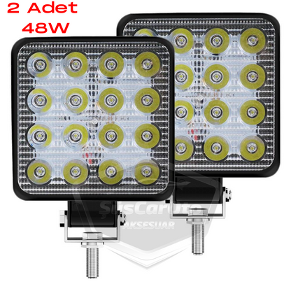 Luz de trabajo cuadrada 12V-24V 16 LED Luz LED todoterreno Lámpara Tractor Camión Remolque Motocicleta Luz antiniebla Proyector blanco 48 vatios 11 cm 1 unidad