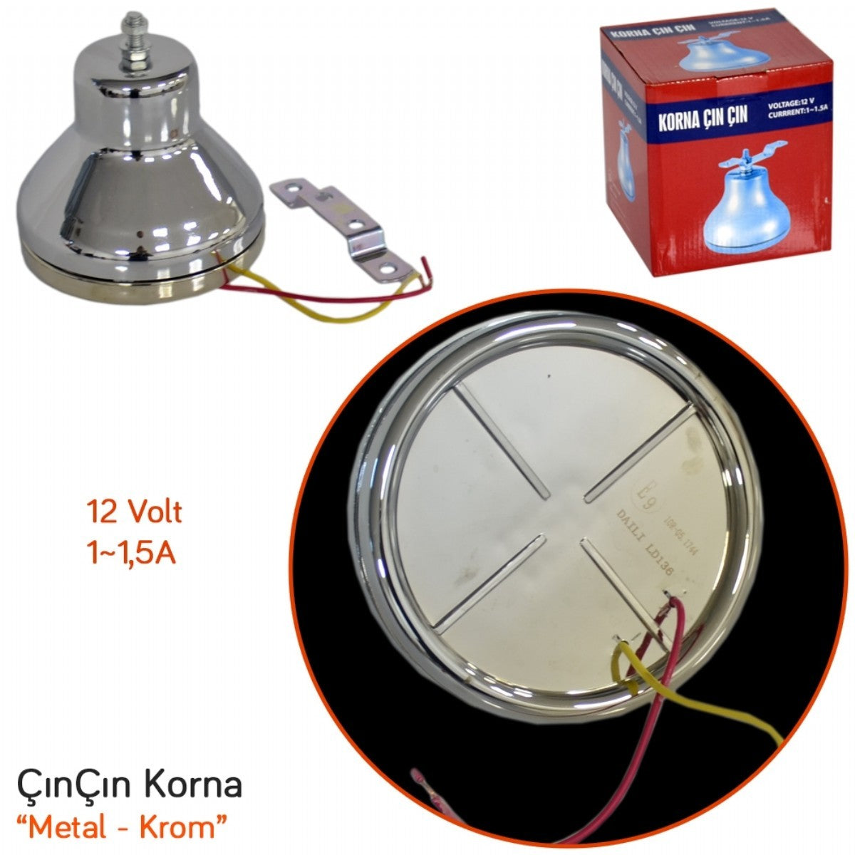 Bocina de campanilla Carub 12V de metal cromado para tranvía