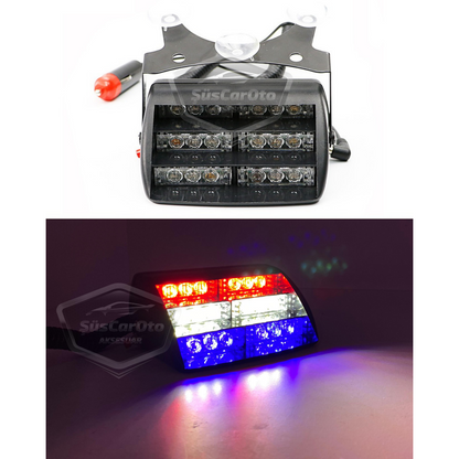 18 leds Mini Luz estroboscópica de policía con ventosa para ventana, lámpara de advertencia de 18 leds, 4 modos diferentes, azul, blanco, rojo, 3 colores, con enchufe para encendedor de cigarrillos