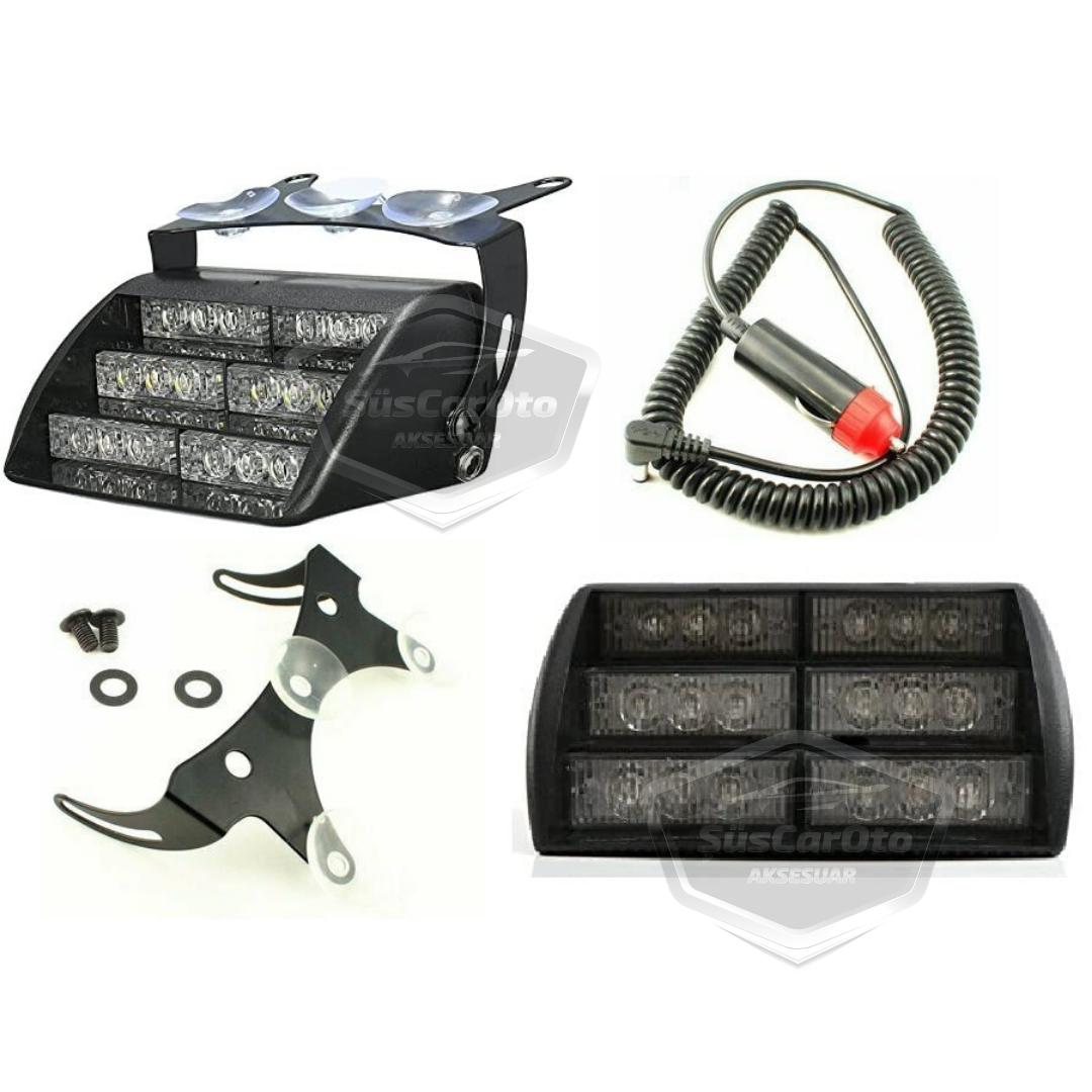 18 leds Mini Luz estroboscópica de policía con ventosa para ventana, lámpara de advertencia de 18 leds, 4 modos diferentes, azul, blanco, rojo, 3 colores, con enchufe para encendedor de cigarrillos