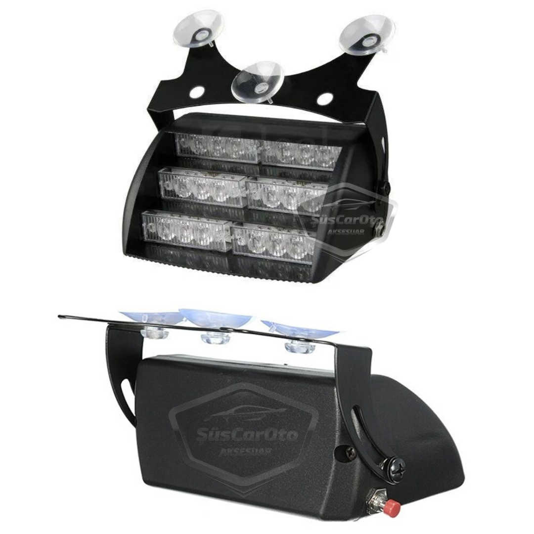 18 leds Mini Luz estroboscópica de policía con ventosa para ventana, lámpara de advertencia de 18 leds, 4 modos diferentes, azul, blanco, rojo, 3 colores, con enchufe para encendedor de cigarrillos