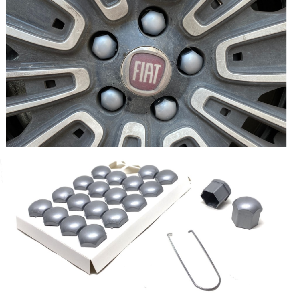 Juego de 20 tapas de tuerca de rueda planas con herramienta de extracción de 17 mm-19 mm GRIS