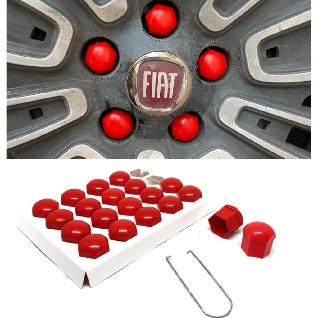 Juego de 20 tapas de tuerca de rueda planas con herramienta de extracción, 17 mm-19 mm, rojo