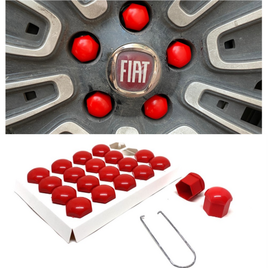 Juego de 20 tapas de tuerca de rueda planas con herramienta de extracción, 17 mm-19 mm, rojo