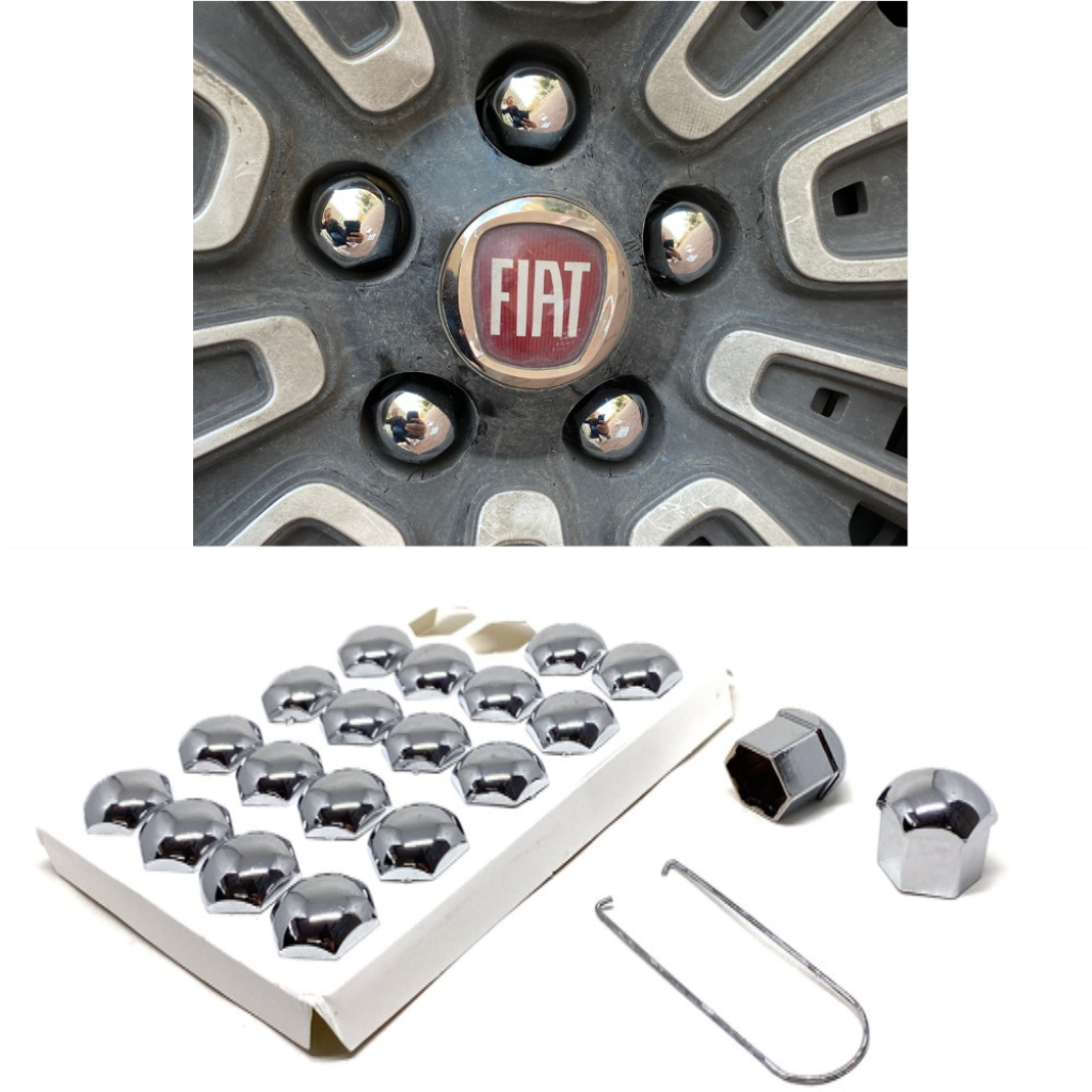 Juego de 20 tapas planas de cromo de 17 mm-19 mm con herramienta de extracción